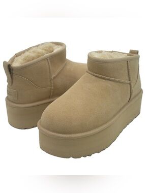UGG ULTRA MINI ANKLE PLATFORM WOMEN BOOTS SUEDE DRIFTWOOD  size 10